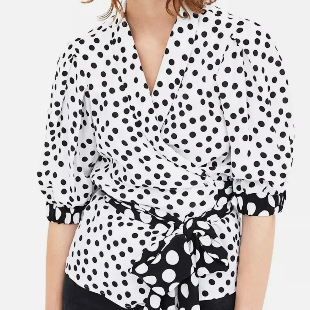 Zara TRF Viral Polka Dot Wrap Blouse with 3/4 Puff Sleeves